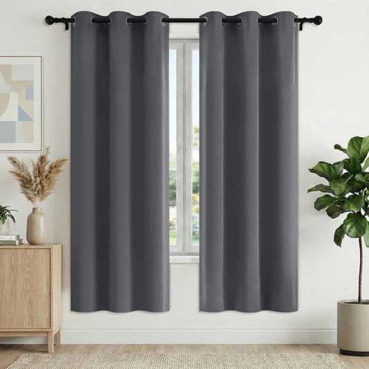 XUEYU 100% Blackout Curtains for Bedroom, Light Blocking Thermal Insulated Curtains with Noise Reduction, 42x72 Inch Room Darkening Window Drapes, Set of 2 Panels, Gray