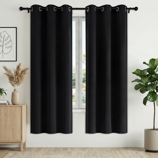 XUEYU 100% Blackout Curtains for Bedroom, Light Blocking Thermal Insulated Curtains with Noise Reduction, 42x72 Inch Room Darkening Window Drapes, Set of 2 Panels, Black
