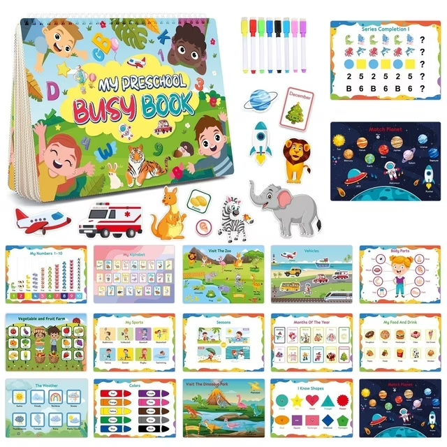 Montessori Busy Book for Toddlers 2-8, Preschool Toddler Learning Activities Crafts, Sticker Books for 2 3 4 5 6 7 8 Year Old Boys Girls Birthday Gifts, Autism Sensory Toys