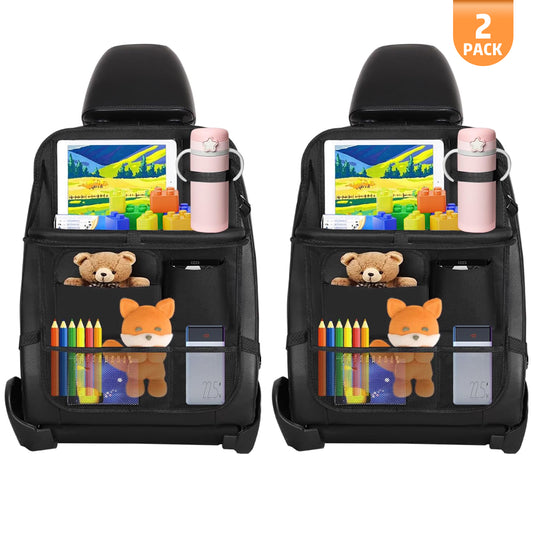 Car Backseat Organizer with Table Tray, Multiple Storage Pockets Backseat Car Organizer with Tablet Holder, Foldable Tray with Spacious Pockets for Effortless Organization, 2 Pack