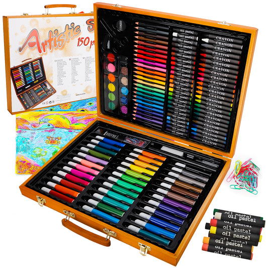 150 Pieces Art Supplies Set with Wooden Case, Professional Art Kit for Drawing, Painting and Crafting, Perfect for Teenagers, Adults, Beginners, and Artists