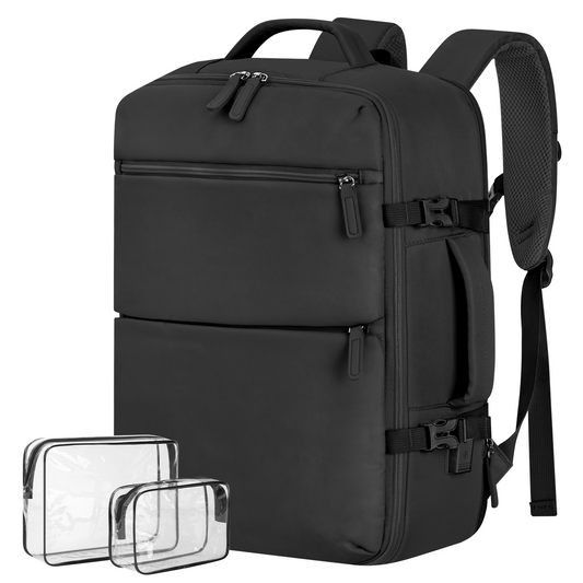 35L Travel Backpack, Carry on Luggage for Airplanes with 2 Packing Cubes, 15.6 inch Personal Item Travel Bag, Expandable Backpack with USB Charging Port & Shoe Pocket for Travel, Work,Black