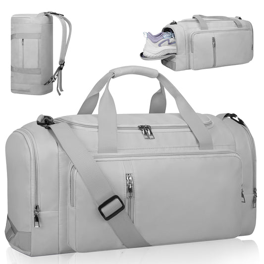 XUEYU 40L Gym Bag, Convertible Duffle Bag with Shoes Compartment and Wet Pocket, Gym Backpack Waterproof Sports Bags for Men with 2 Bottle Holders Multipurpose Weekender Overnight Bag -Gray