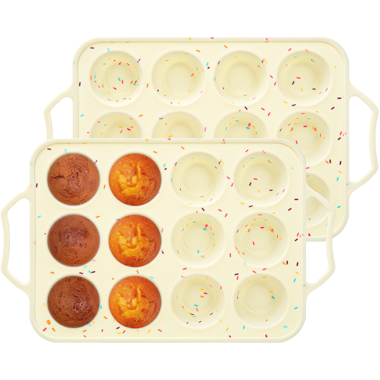 2 Pack Silicone Muffin Pans with Metal Reinforced Frame, 12 Cup Regular Cupcake Molds for Baking, Nonstick Baking Trays for Making Muffins, Cupcakes and Egg Bites - BPA Free & Dishwasher Safe