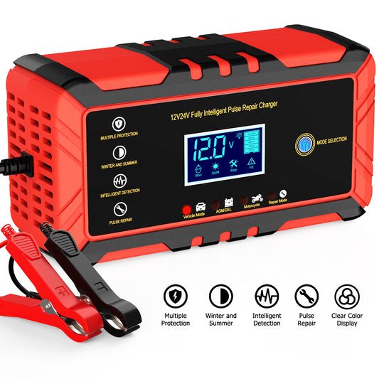 Car Battery Charger, 8A 12V/24V Battery Charger and Trickle Charger with Temperature Compensation Auto Stop and Memory function, Fully-Automatic Battery Maintainer with Digital Touch Screen Display