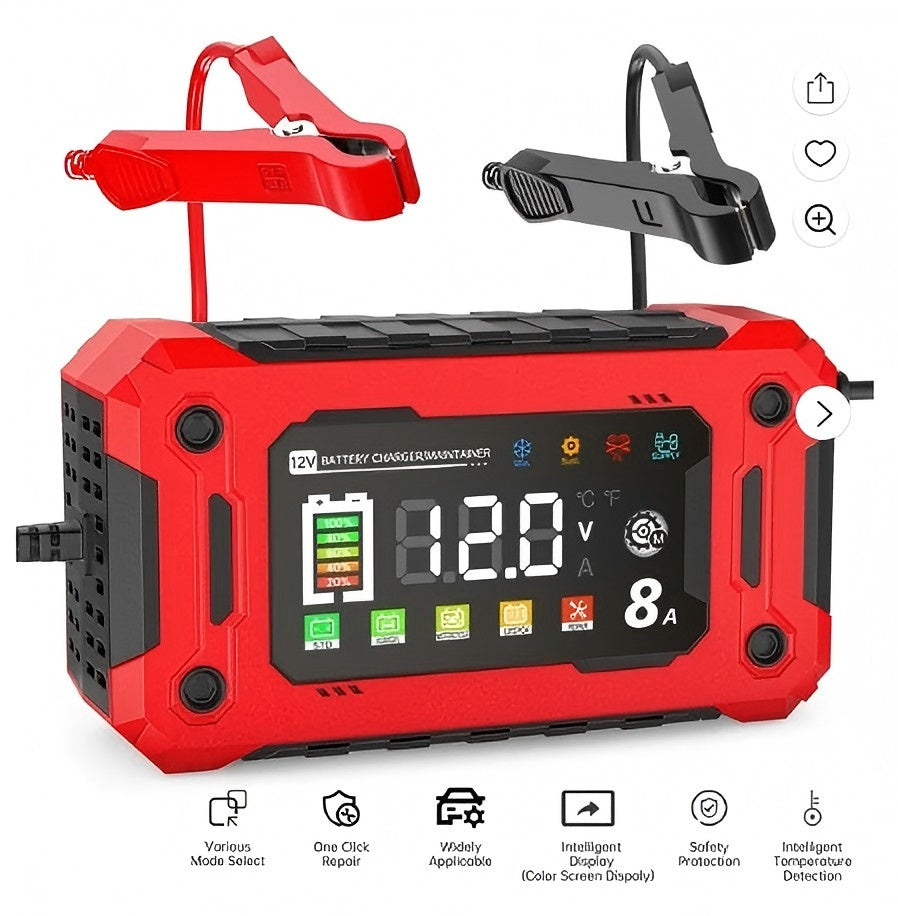 12V/8A Battery Charger, Smart Temperature Compensation Auto Stop Battery Charger w/ Memory Function, Multimodal Trickle Charger w/ Increase Color&Touch Screen Display,Battery Maintainer for Truck,SUV