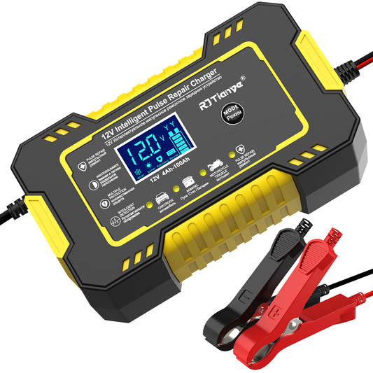 Car Battery Charger, 12V/6A Battery Trickle Charger Smart Automotive Battery Maintainer Desulfator with Temperature Compensation for Car Truck Motorcycle Lawn Mower Marine Lead Acid Batteries,Yellow