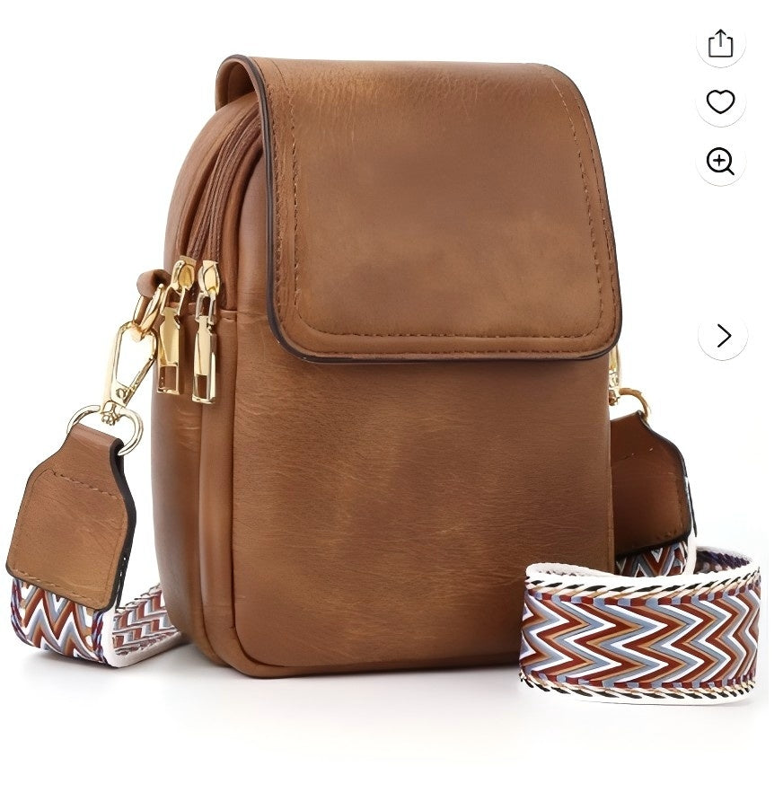 XUEYU Small Crossbody Bags for Women, Vegan Leather Phone Wallet Purses with Detachable & Adjustable Guitar Strap, Double Compartment & Back Zipper Pocket, Trendy Crossbody Purse for Travel, Brown