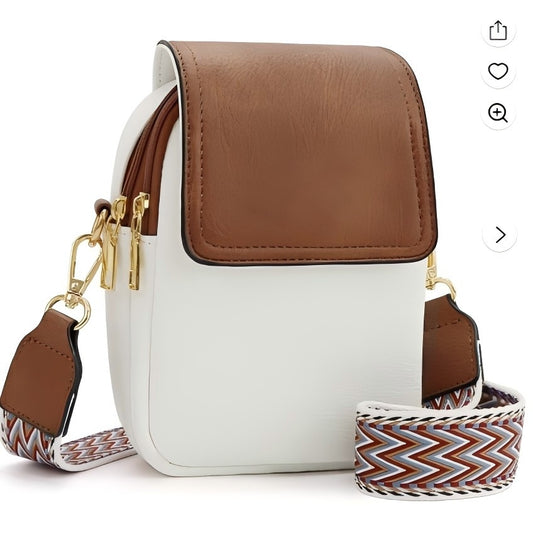 XUEYU Small Crossbody Bags for Women, Vegan Leather Phone Wallet Purses with Detachable & Adjustable Guitar Strap, Double Compartment & Back Zipper Pocket, Trendy Crossbody Purse for Travel, Beige