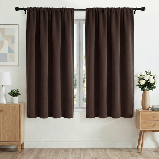 XUEYU Blackout Curtains 42W x 63L Inches, Window Curtain Blackout Rod Pocket Thermal Insulated Light Blocking Drapes, Room Darkening Window Curtains for Bedroom Living Room Home Decor, 2 Panels,Brown