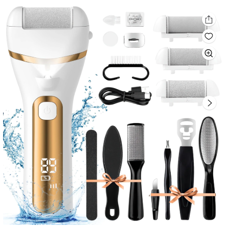 XUEYU Electric Foot Callus Remover, Waterproof Callus Remover for Feet W/ 3 Speed, 14 in 1 Rechargeable Foot Scrubber Kit W/ 3 Roller Heads, Pedicure Tools for Feet, Foot File for Dry & Crack Feet