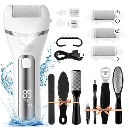 XUEYU Electric Foot Callus Remover, Waterproof Callus Remover for Feet W/ 3 Speed, 14 in 1 Rechargeable Foot Scrubber Kit W/ 3 Roller Heads, Pedicure Tools for Feet, Foot File for Dry & Crack Feet