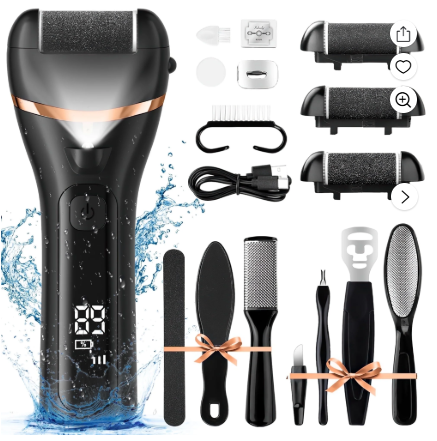 XUEYU Electric Foot Callus Remover, Waterproof Callus Remover  W/ 3 Speed, 18 in 1 Rechargeable Foot Scrubber Kit W/ 3 Roller Heads, Pedicure Tools & Foot File for Dead, Hard Cracked Dry Skin