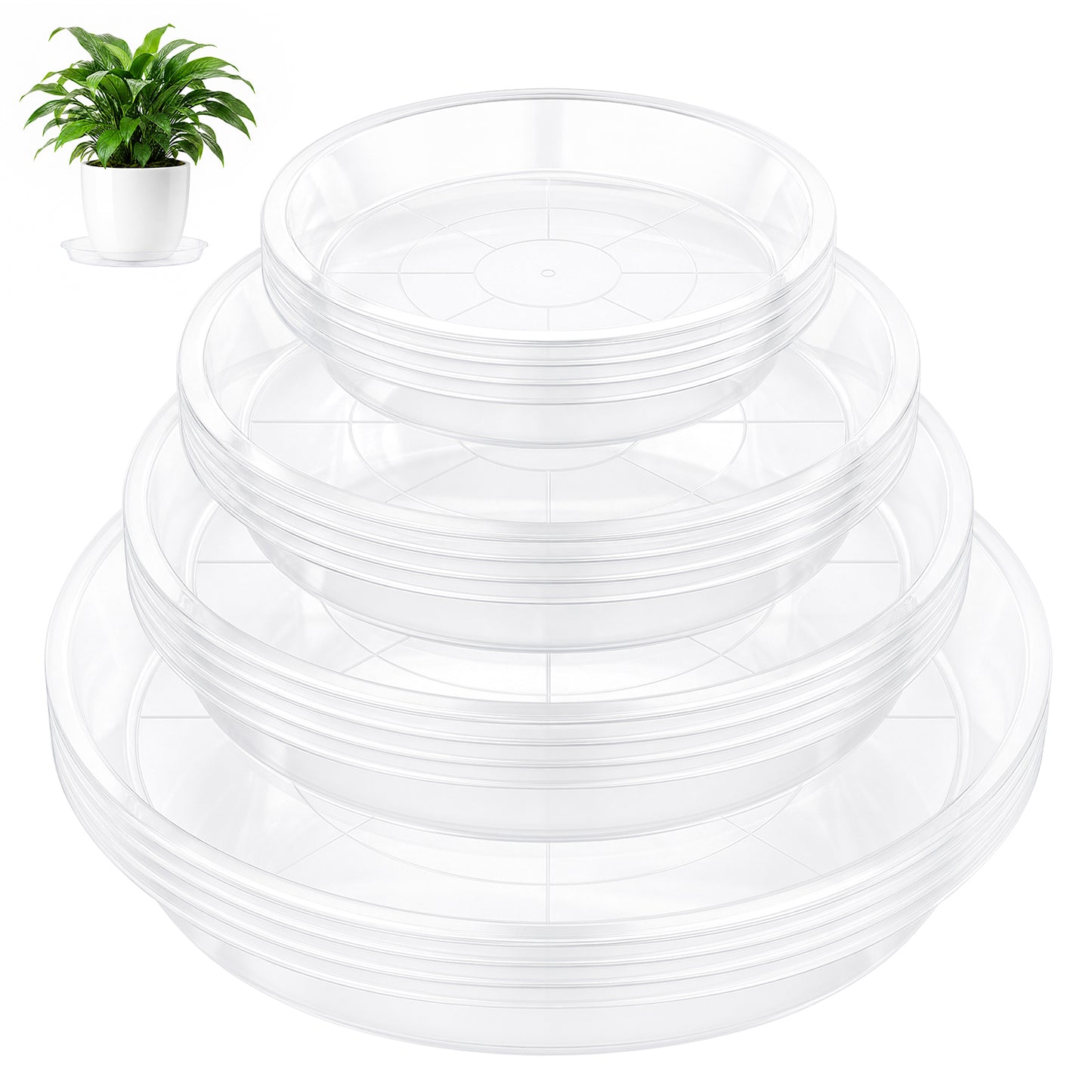 16 Pack Plastic Plant Saucers, 6/8/10/12 inches Plant Tray for Pots, Heavy Duty Plant Drip Trays，Flower Water Trays for Indoor Outdoor Plants