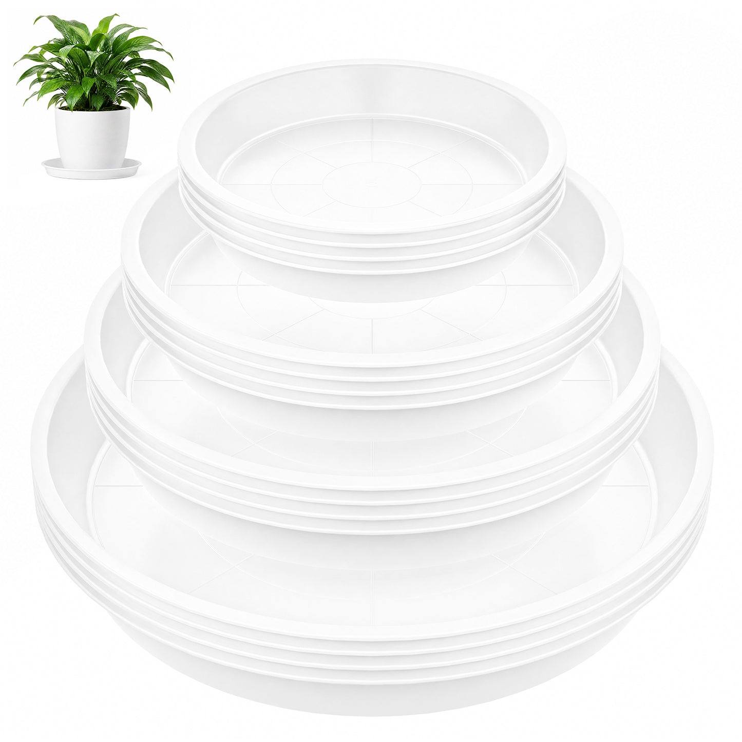 16 Pack Plastic Plant Saucers, 6/8/10/12 inches Plant Tray for Pots, Heavy Duty Plant Drip Trays，Flower Water Trays for Indoor Outdoor Plants