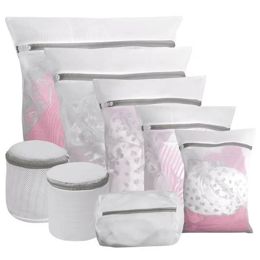 XUE000LB001WH8PCS Xueyu 8 Pack 8 Size Mesh Laundry Bags with Auto-Lock Zipper, Travel Storage Organize Bag, Dryer Pouch, Washing Machine Wash Bag for Blouse, Delicates, Bra, Hosiery, Lingerie