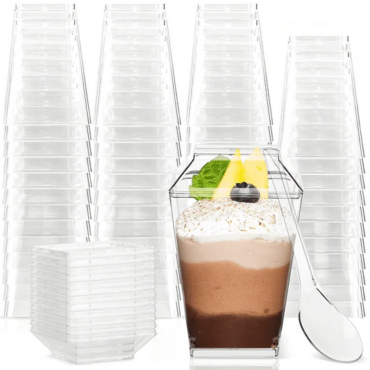XUE000PDC002WH50p Xueyu 5oz Plastic Dessert Cups with Lids and Spoons (50 Pack), Clear Yogurt Parfait & Appetizer Cups, Mini Dessert Cups for Pudding Ice Cream Fruit Trifle