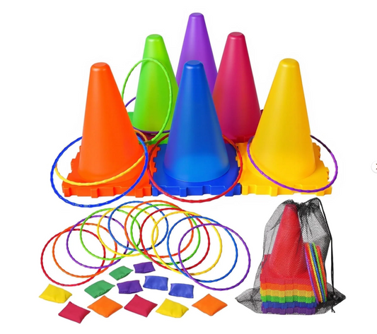 3-in-1 Bean Bag & Ring Toss Game Set with Soft Cones, Interactive Carnival Games for Kids Ages 3+, Perfect for Holiday Events, Backyard Fun & Parent-Child Bonding Activities