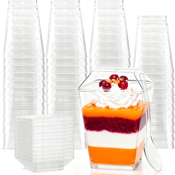 XUE000PDC002WH100p Xueyu 5oz Plastic Dessert Cups with Lids and Spoons (100 Pack), Small Parfait Yogurt Pudding Cups for Party, Mini Dessert Shooter Cup for Mousse, Tiramisu, Pudding