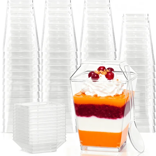 XUE000PDC002WH100p Xueyu 5oz Plastic Dessert Cups with Lids and Spoons (100 Pack), Small Parfait Yogurt Pudding Cups for Party, Mini Dessert Shooter Cup for Mousse, Tiramisu, Pudding