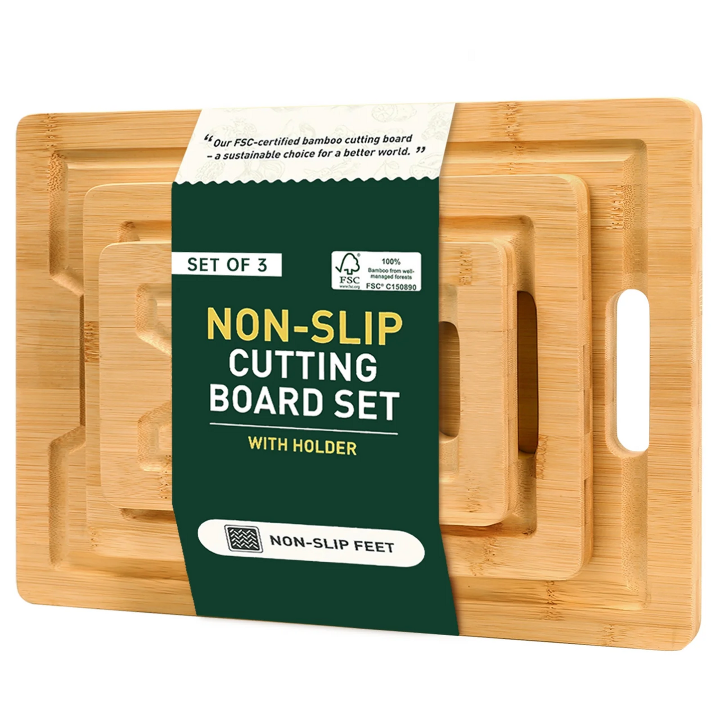 Cutting Boards for Kitchen - Bamboo Cutting Board Set with Juice Groove and Handles, Charcuterie & Chopping Board, Wood Cutting Boards