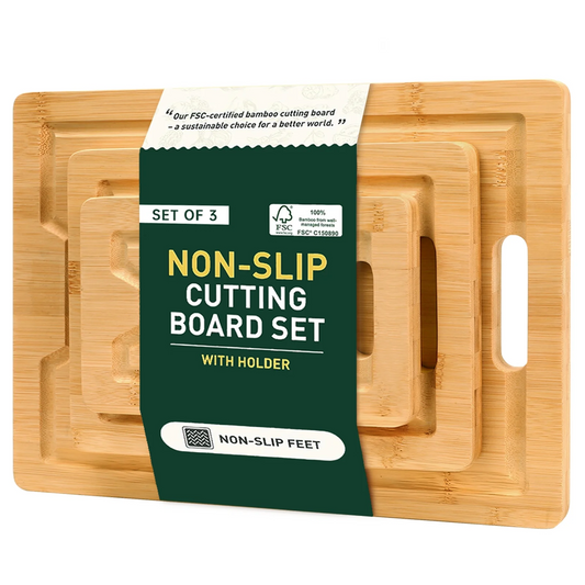 Cutting Boards for Kitchen - Bamboo Cutting Board Set with Juice Groove and Handles, Charcuterie & Chopping Board, Wood Cutting Boards