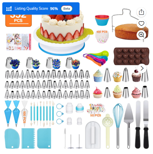 Cake Decorating Supplies Kit, 352 Pcs Cake Decorating Kit with 48 Numbered Piping & 6 Korean Tips,Cupcake Decorating Kit for Beginners,Cake Baking Supplies with Non-slip Rotating Turntable,Plastic