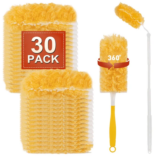 XUE000DR002YE Xueyu 30 Count Duster Refills Compatible with Swiffer, 360° Heavy Duty Duster Refills for Cleaning Furniture, Blinds, Ceiling Fans (30 Count Refills+1Short Handle+1 Extended Handle)
