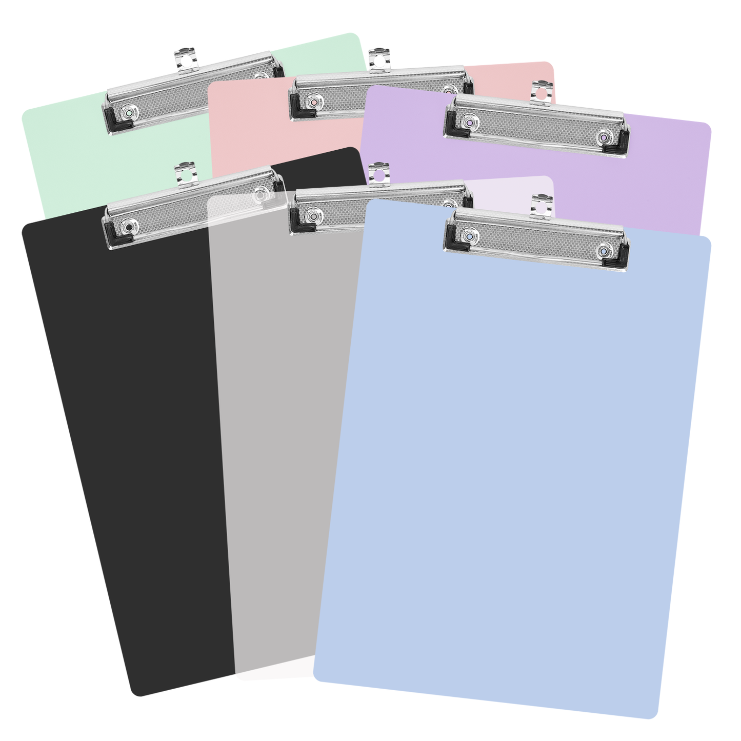 XUE02OFCB0000MT XUEYU Colorful Plastic Clipboards, 6-Pack, A4 Size, Sturdy & Lightweight, Low Profile Clip Holds about 100 Sheets Perfect for School Office