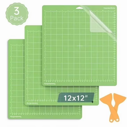 3 Pack Craft Cutting Mat, 12x12 Inch Standard Green Grip Adhesive Sticky, Non-Slip Durable Cricut Mat for Cricut Explore One/Air/Air 2/Maker, Replacement Accessories with Protective Film&Align Grid