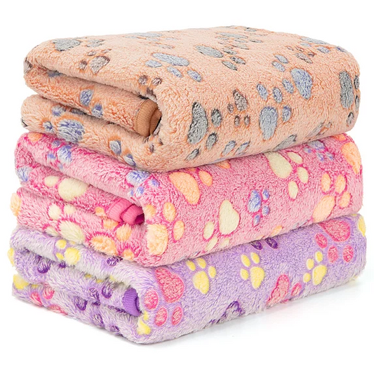 XUE000DB001M 1 Pack 3 Blankets for Dogs, Fluffy Premium Flannel Pet Blanket for Dog Puppy Cat, Paw Print, Soft Warm Sleep, Washable (Medium 20x30'', Brown, Pink, Purple)
