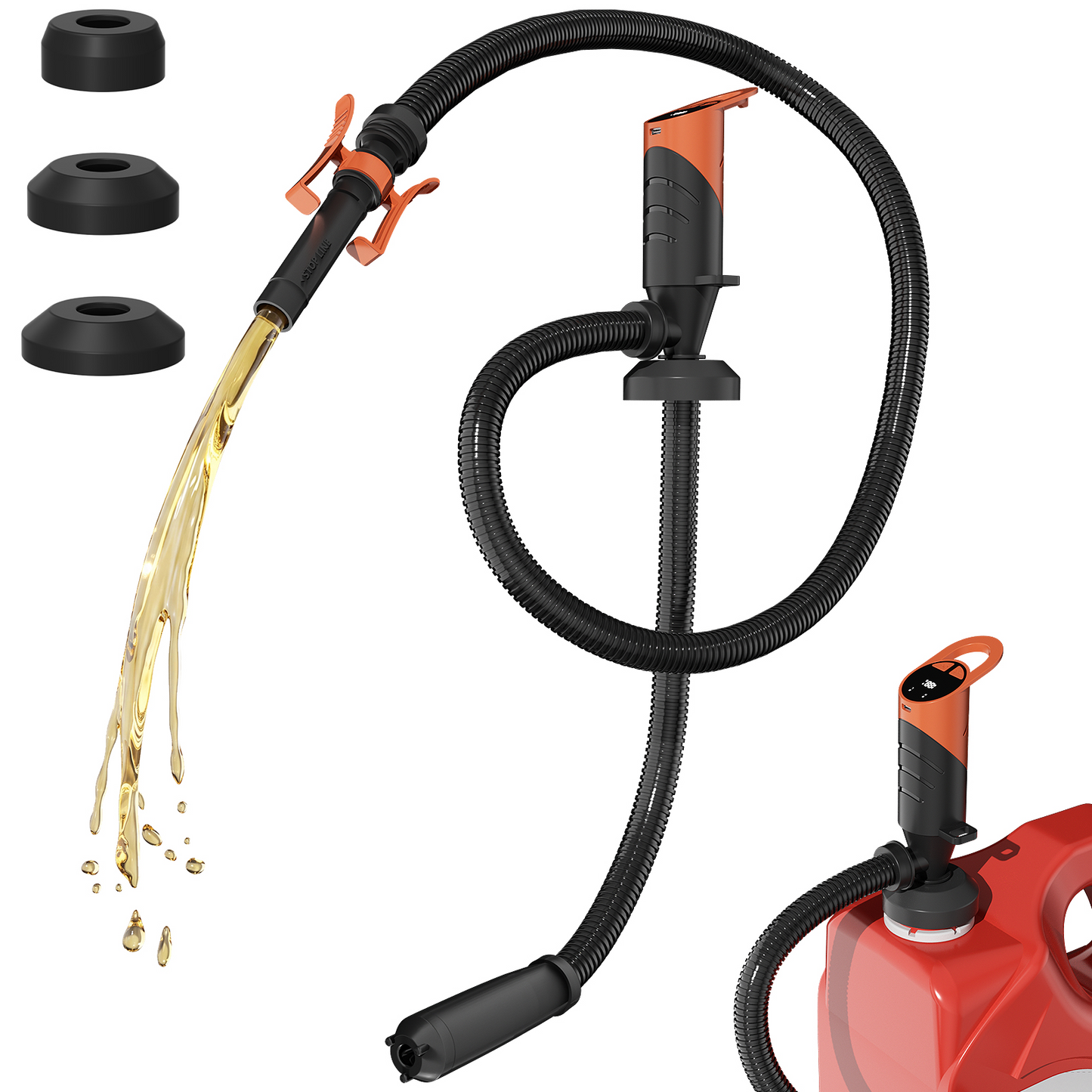 XUEYU Portable Fuel Transfer Pump Electric, 3.2 Gpm High Flow Suitable for the Transfer of Diesel and Fuel, Equipped with a 59 Inch Hose and 2 Adapters, Easy to Operate Handheld Fuel Pump