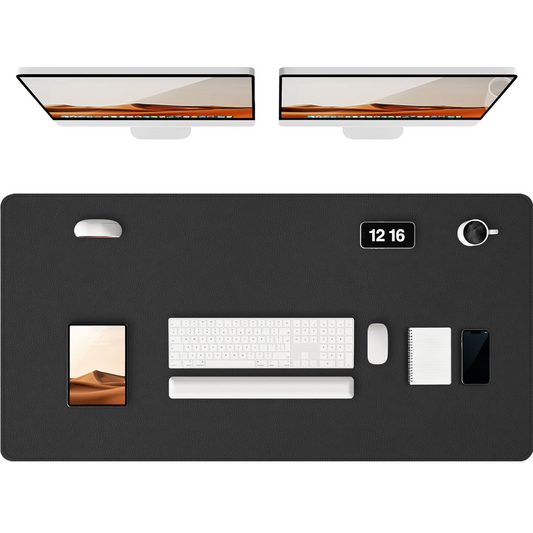 Leather Desk Pad Protector, Large PU Mouse Pad, Waterproof Office Desk Mat, Non-Slip Desk Blotter Pad with Strap, Writing Pad for Office and Home (Black, 47.2" x 23.6")