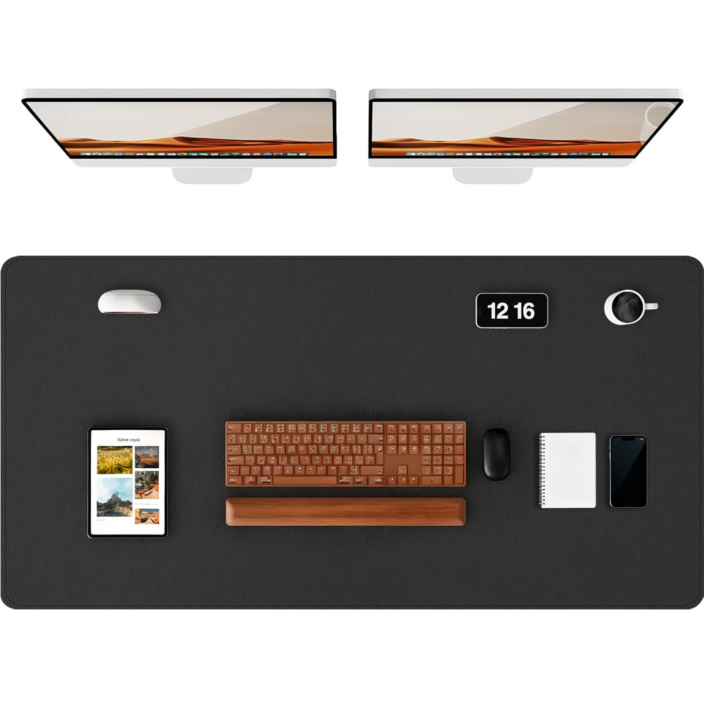 PU Leather Desk Pad, Non-Slip Waterproof Desk Mat, Large Office Mouse Pad, Full Coverage Desk&nbsp;Blotter&nbsp;Mat with Strap, Writing & Mouse Pad for Office & Home(Black, 47.2" x 23.6")