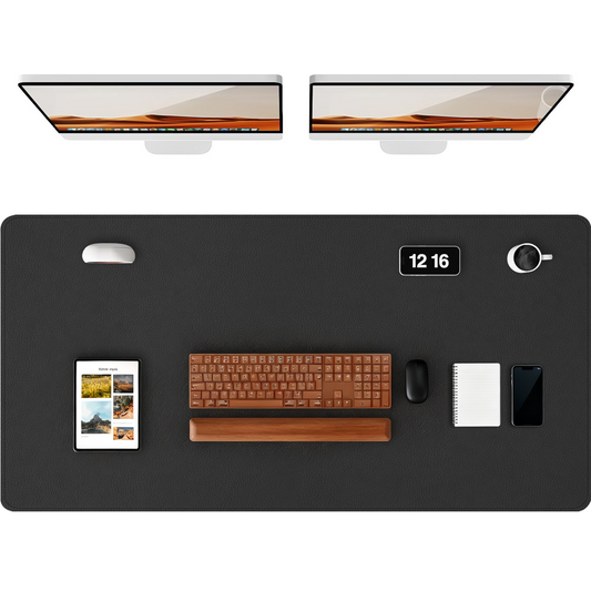 PU Leather Desk Pad, Non-Slip Waterproof Desk Mat, Large Office Mouse Pad, Full Coverage Desk&nbsp;Blotter&nbsp;Mat with Strap, Writing & Mouse Pad for Office & Home(Black, 47.2" x 23.6")