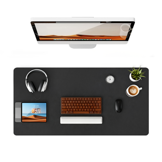 PU Leather Desk Pad, Non-Slip Waterproof Desk Mat, Large Office Mouse Pad, Full Coverage Desk&nbsp;Blotter&nbsp;Mat with Strap, Writing & Mouse Pad for Office & Home (Black, 31.5”x15.7”)