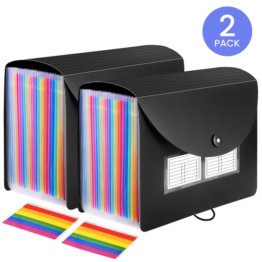 XUE000EFF002MU2PCS Accordion File Organizer, 50 Pockets Expanding File Folder, Portable Monthly Paper Bill Tax Receipt Organizer, Letter A4 Size Document Holder with Blank Labels, Black