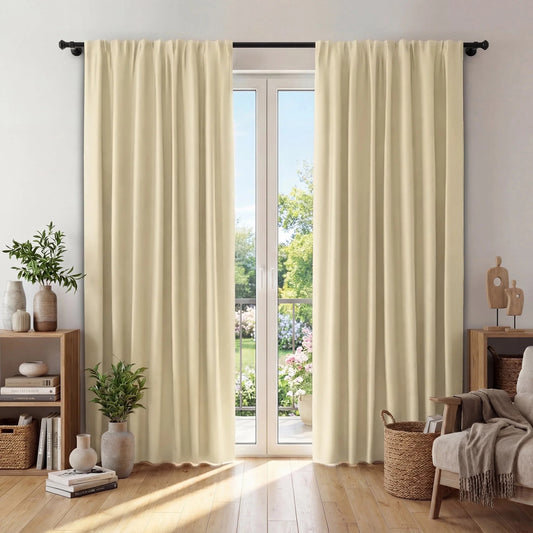 XUEYU Window Curtains Blackout, Back Tab Curtains 84 Inch, 100% Blackout Curtains Darkening Light Blocking Curtains for Living Room Bedroom Full Light Blocking Curtains 2 Panel Set,W52 x L84, Beige