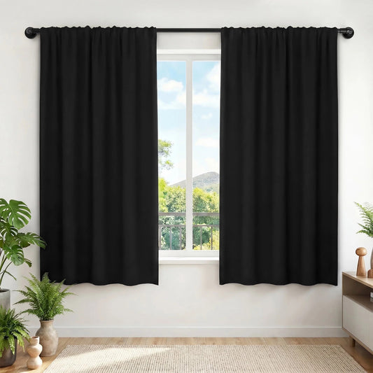 XUEYU Blackout Curtains for Bedroom 72 Inch - Window Curtains Blackout with Grommets Thermal Insulated Room Darkening Light Blocking for Living Room Windows, 2 Panels,Black