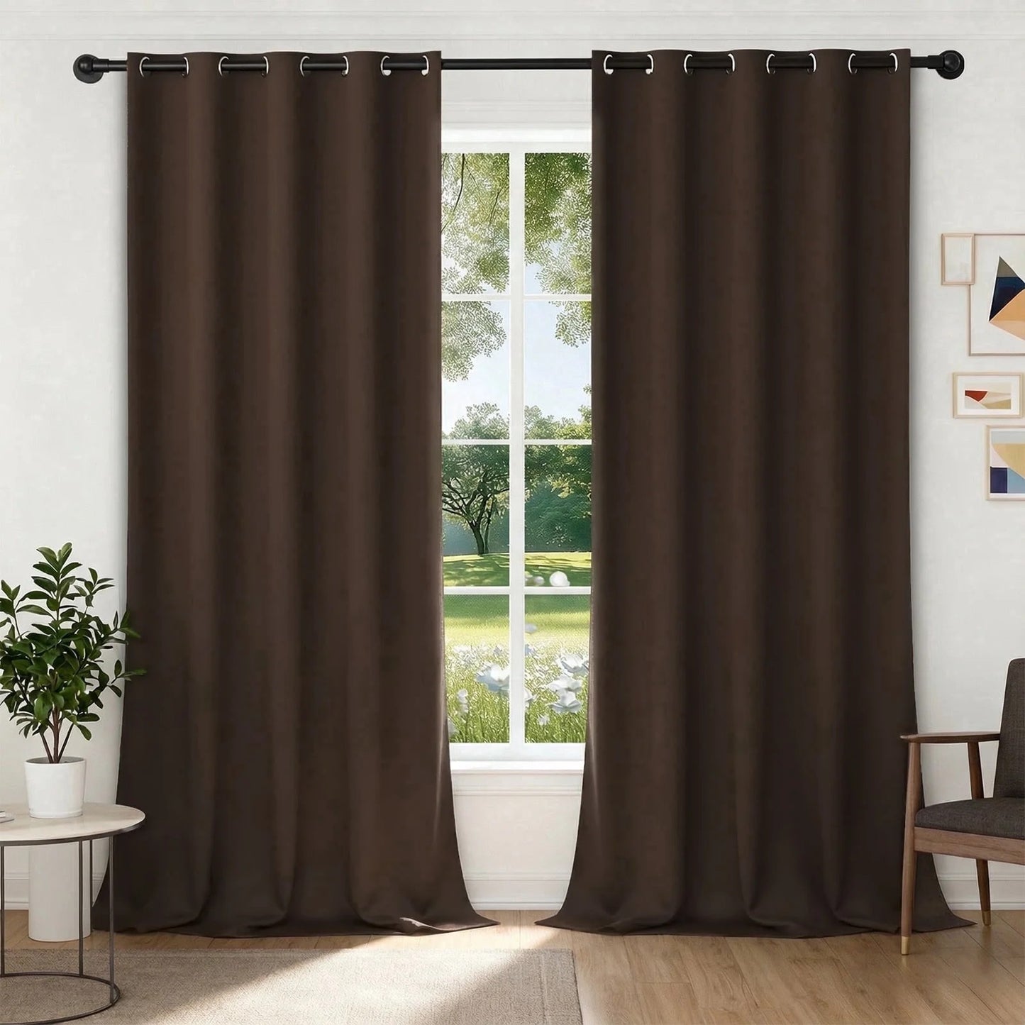 XUEYU 100% Blackout Curtains for Bedroom, Light Blocking Thermal Insulated Curtains with Noise Reduction, 52x96 Inch Room Darkening Window Drapes, Set of 2 Panels, Brown