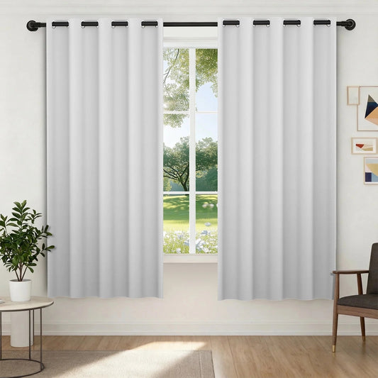 XUEYU 100% Blackout Curtains for Bedroom, Light Blocking Thermal Insulated Curtains with Noise Reduction, 52x72 Inch Room Darkening Window Drapes, Set of 2 Panels, White