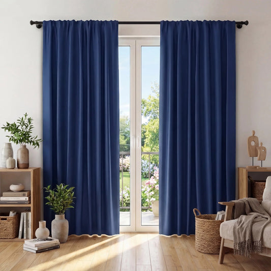 XUEYU Window Curtains Blackout, Back Tab Curtains 84 Inch, 100% Blackout Curtains Darkening Light Blocking Curtains for Living Room Bedroom Full Light Blocking Curtains 2 Panel Set,W52 x L84, Navy