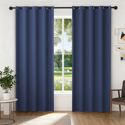 XUEYU 100% Blackout Curtains for Bedroom, Light Blocking Thermal Insulated Curtains with Noise Reduction, 52x84 Inch Room Darkening Window Drapes, Set of 2 Panels, Navy