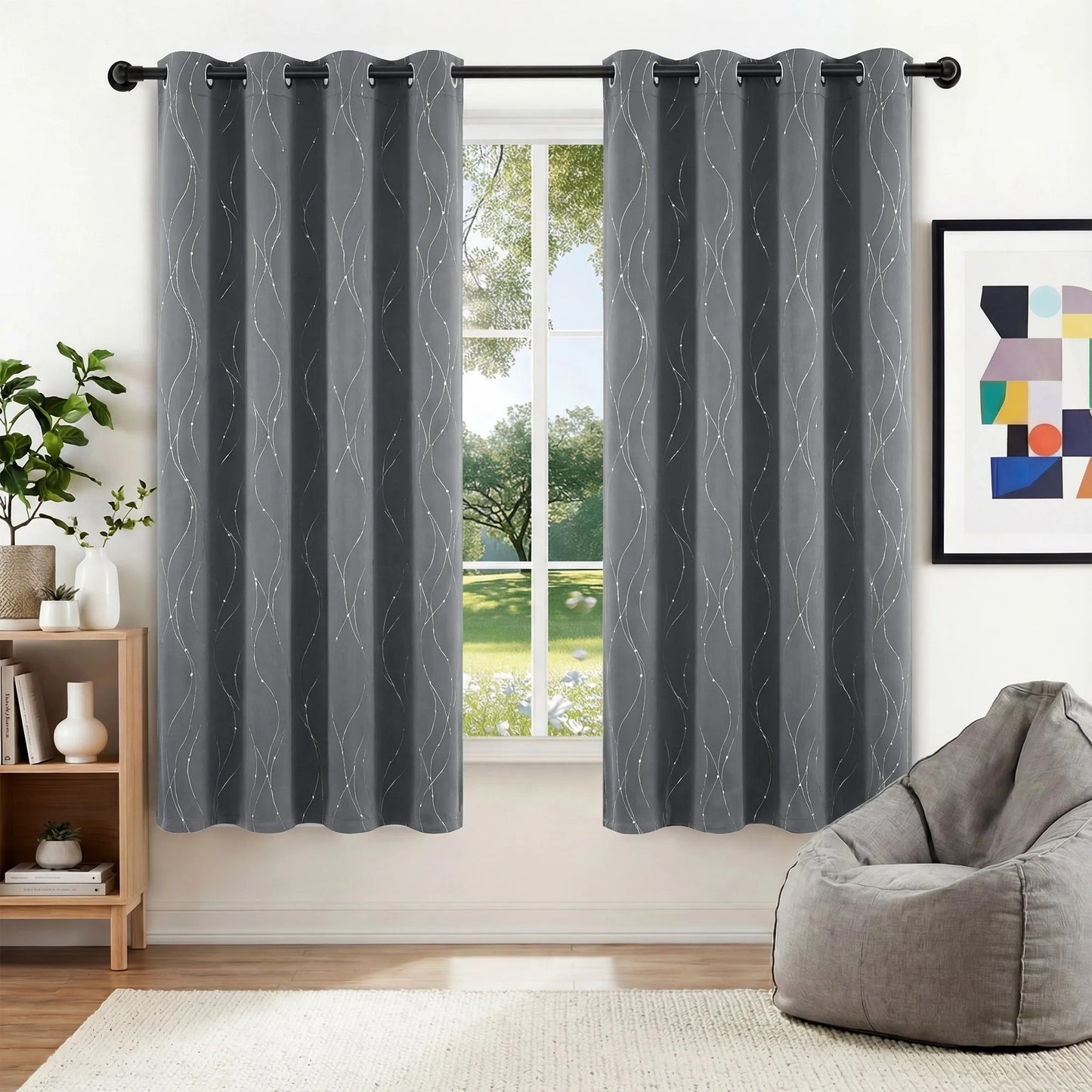 XUEYU Blackout Curtains, Full Light Blocking Curtains for Bedroom, Window Curtain for Living Room 52 x 72 inch Grommet, Energy Efficient Curtains for Living Room Window(2 Panels,Print Gray)