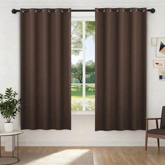 XUEYU 100% Blackout Curtains for Bedroom, Light Blocking Thermal Insulated Curtains with Noise Reduction, 52x72 Inch Room Darkening Window Drapes, Set of 2 Panels, Brown