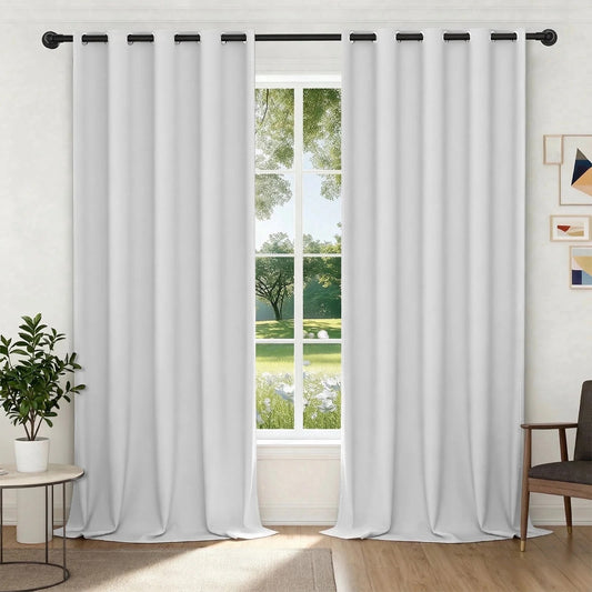 XUEYU 100% Blackout Curtains for Bedroom, Light Blocking Thermal Insulated Curtains with Noise Reduction, 52x96 Inch Room Darkening Window Drapes, Set of 2 Panels, White