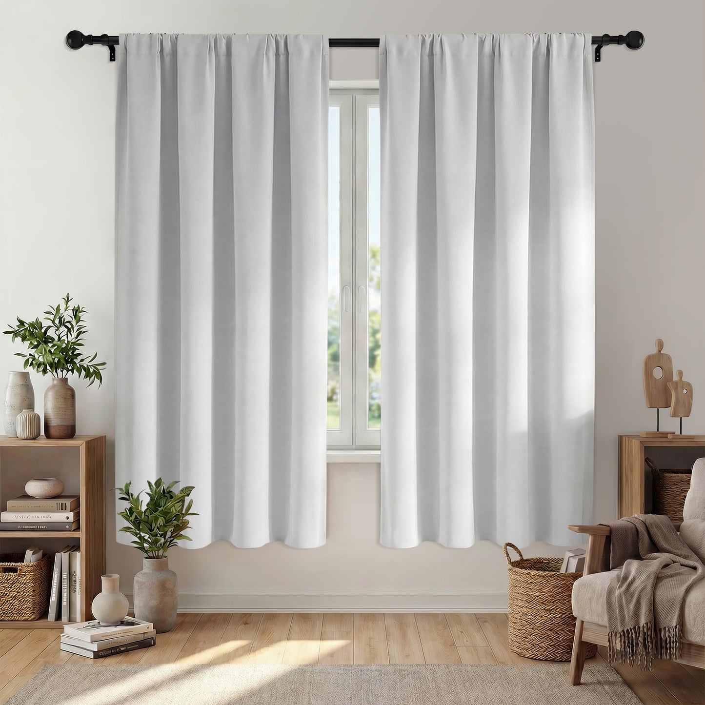 XUEYU Window Curtains Blackout, Back Tab Curtains 72 Inch, 100% Blackout Curtains Darkening Light Blocking Curtains for Living Room Bedroom Full Light Blocking Curtains 2 Panel Set,W42 x L72, White