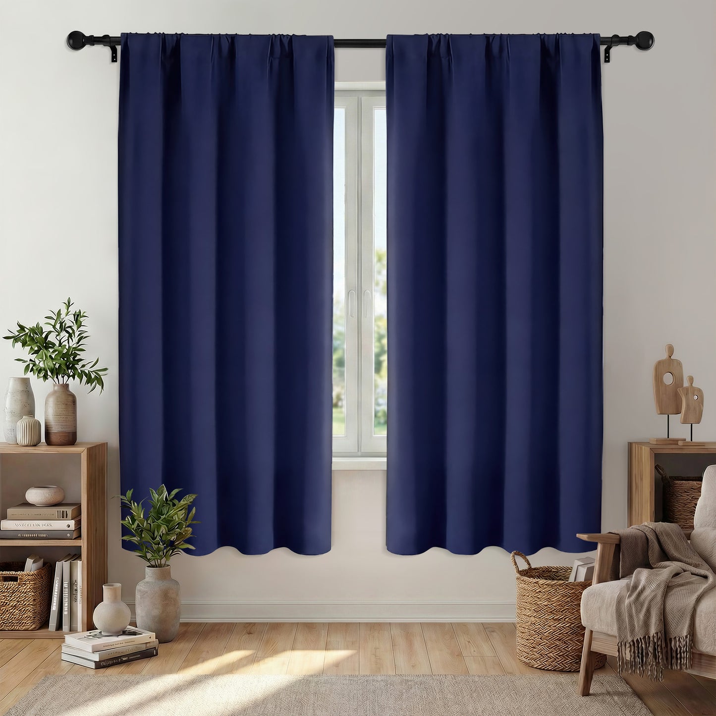 XUEYU Window Curtains Blackout, Back Tab Curtains 72 Inch, 100% Blackout Curtains Darkening Light Blocking Curtains for Living Room Bedroom Full Light Blocking Curtains 2 Panel Set,W52 x L72, Navy