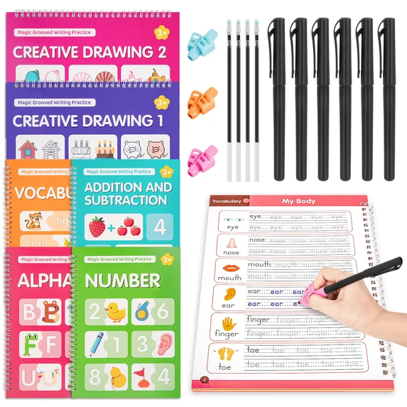 XUE000MGWP001S Grooved Writing Practice, Reusable Grooved Handwriting Copybooks, Tracing Books, Learning Gifts, 6 books