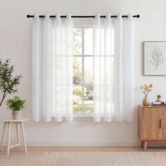 XUEYU Sheer Curtains 52" W x 72" L, Light Filtering Curtain Panels Solid Color Window Sheer Curtain Panel, Elegant Curtains & Drapes for Living Room, Bedroom 2 Panels, White